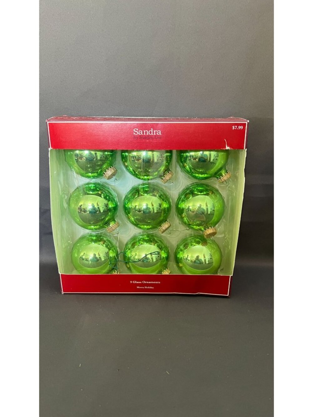 Sandra By Sandra Lee 9 Green Glass Christmas Ornaments